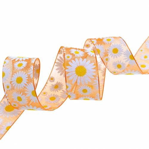 Artículo Cinta organza naranja con flores 25mm cinta decorativa cinta decorativa 20m