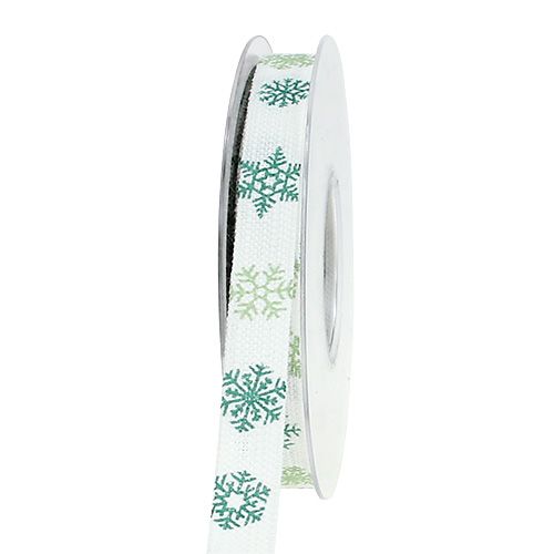 Floristik24 Cinta decorativa con copos de nieve blanco, verde 15mm 15m