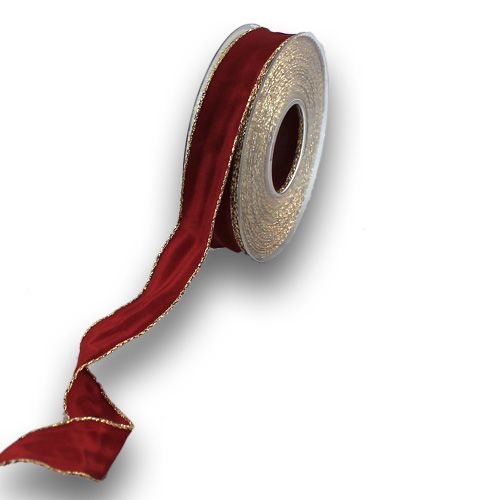 Floristik24 Cinta de seda Bordo con borde dorado 25mm 25m