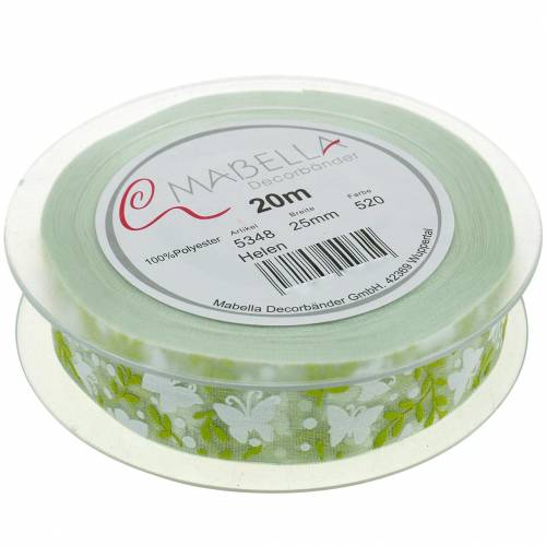 Artículo Cinta decorativa con mariposas 25mm cinta de organza verde cinta de regalo 20m