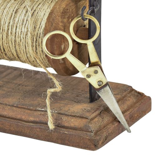 Floristik24 Dispensador madera hierro fundido porta hilo tijeras yute L27,5cm