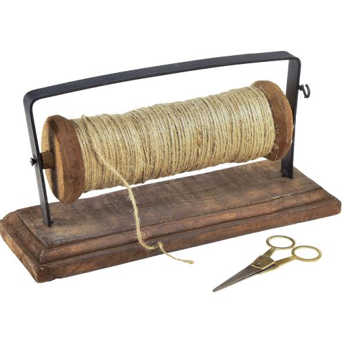 Floristik24 Dispensador madera hierro fundido porta hilo tijeras yute L27,5cm