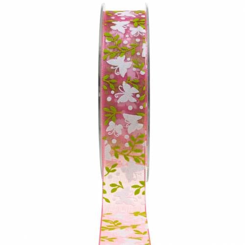 Floristik24 Cinta de organza mariposa 25mm cinta decorativa rosa cinta regalo 20m