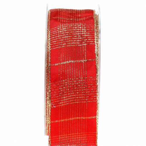 Floristik24 Cinta de cheques con borde de alambre rojo, dorado 40mm L20m