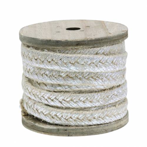 Floristik24 Cordón ancho yute plateado 10mm 4m