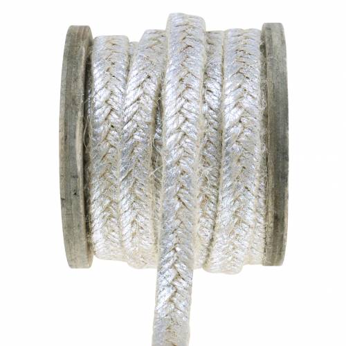 Floristik24 Cordón ancho yute plateado 10mm 4m