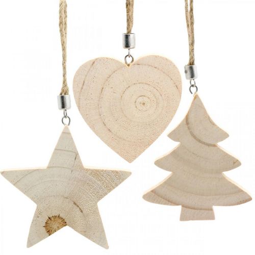 Floristik24 Colgante decorativo estrella / corazón / árbol de Navidad, decoración de madera, Adviento H9.5 / 8 / 10cm 6pcs