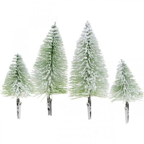 Artículo Clip de adorno navideño cubierto de nieve Verde H13/19cm 4pcs