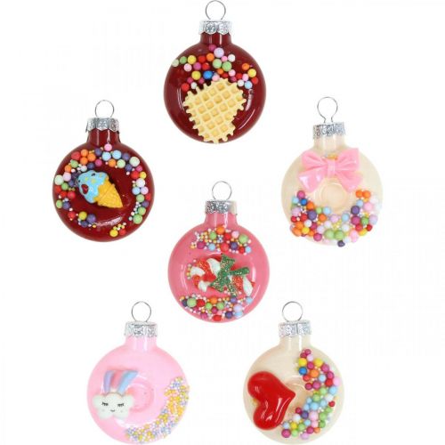 Floristik24 Donas colgantes de árbol, decoración de vidrio, mezcla de decoración de árbol de Navidad H4.5cm vidrio real 6pcs