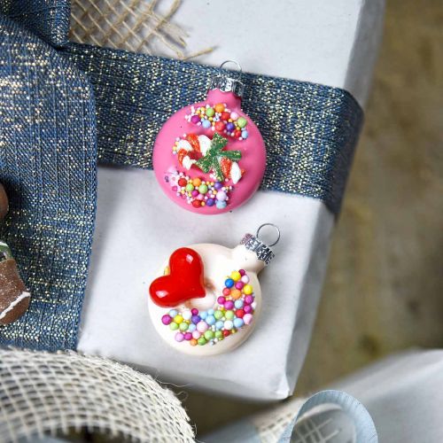 Floristik24 Donas colgantes de árbol, decoración de vidrio, mezcla de decoración de árbol de Navidad H4.5cm vidrio real 6pcs