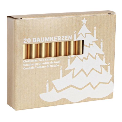 Artículo Velas de árbol velas para árbol de Navidad dorado 13x105mm 20 piezas