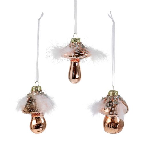 Floristik24 Decoraciones para árboles vidrio hongo cobre 8cm 3pcs