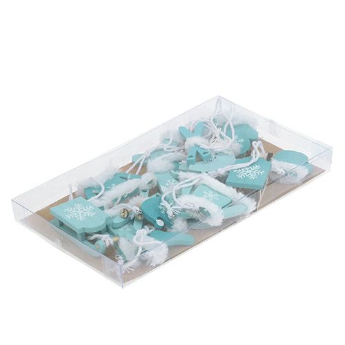 Floristik24 Mezcla de adornos para árboles 3.5cm - 7.5cm azul, blanco 12pcs