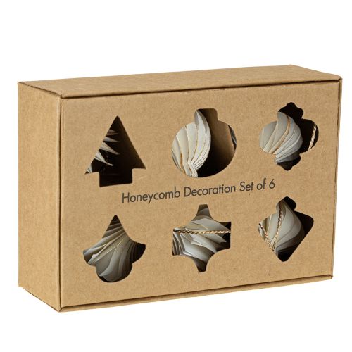 Artículo Adornos navideños de papel, papel nido de abeja, blancos y dorados, 4 cm, 6 unidades