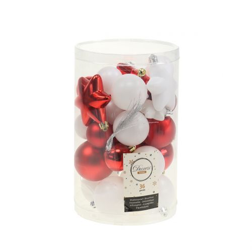 Floristik24 Mezcla de decoración para árboles rojo, blanco 36 piezas