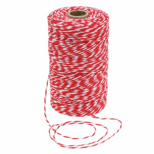 Floristik24 Cordón rojo / blanco 220m
