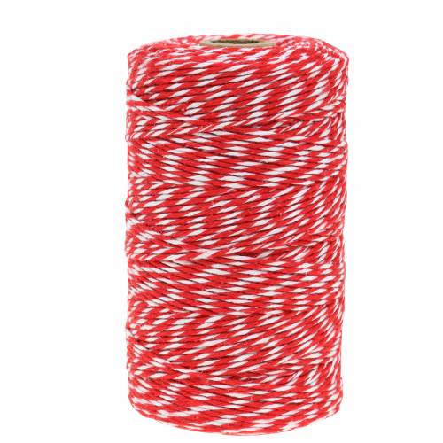 Floristik24 Cordón rojo / blanco 220m