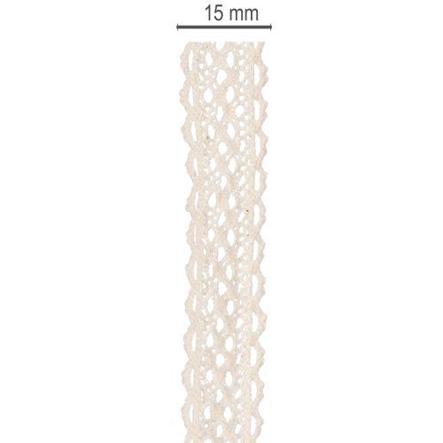 Cinta de encaje de algodón para decoración y manualidades, 15 mm de ancho, 10 m de largo. | Floristik24.es