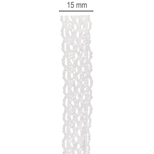 Cinta de encaje de algodón, cinta decorativa fina para manualidades, 15 mm de ancho, 10 m de largo. | Floristik24.es