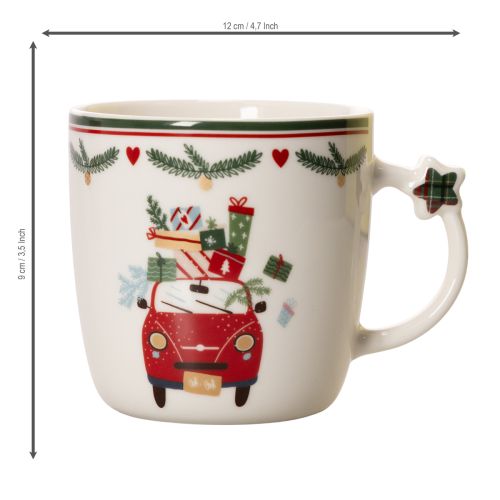 Taza de cerámica con motivos navideños, coche y regalos, 9 cm. | Floristik24.es
