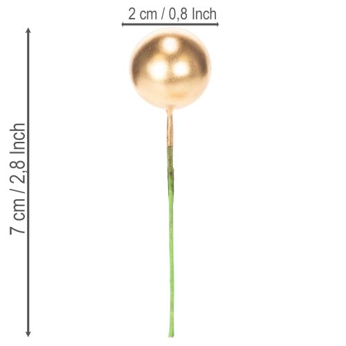 Bolas artificiales de bayas doradas en alambre para arreglos festivos, 2 cm, 48 unidades | Floristik24.es