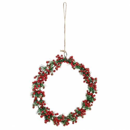 Floristik24 Corona de bayas verde artificial, rojo brillo Ø18cm