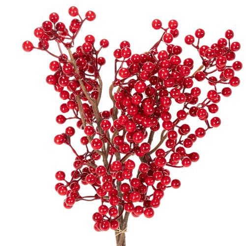 Rama de acebo artificial con bayas rojas, rama decorativa para jarrones, 47 cm, 3 piezas.
