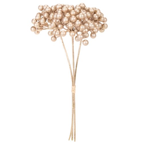 Rama artificial de bayas, decoración color champán, 28 cm, 3 piezas | Floristik24.es