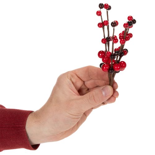 Rama artificial con bayas rojas, 15 cm, 6 unidades | Floristik24.es