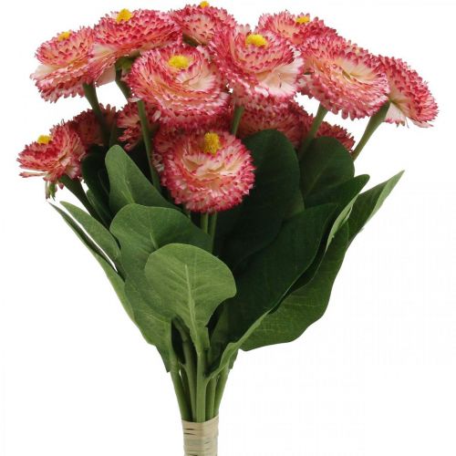 Flor artificial, bellis artificiales en racimo, margaritas blanco-rosa L32cm 10pcs