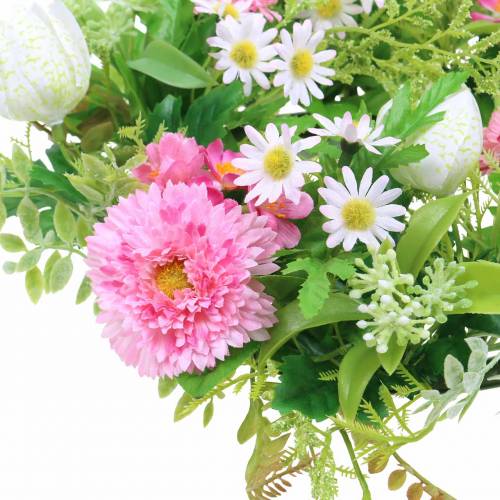 Floristik24 Corona de Bellis / flor de tablero de ajedrez rosa, blanco Ø30cm