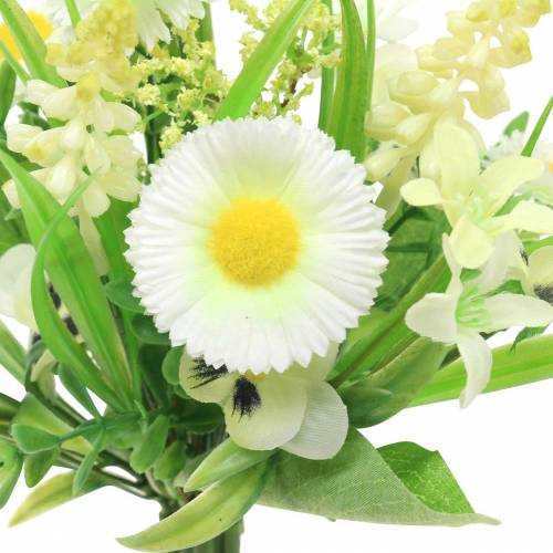 Ramo primaveral con bellis y jacinto artificial blanco, amarillo 25cm