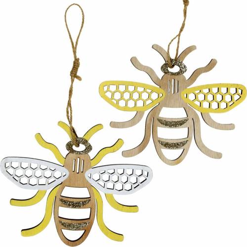 Floristik24 Adorno para colgar abejas amarillo, blanco, madera dorada decoración de verano 6 piezas