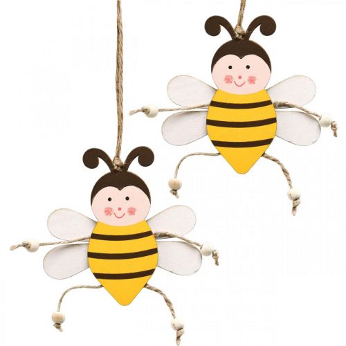 Artículo Abeja para colgar, decoración de primavera, colgante de madera H9.5cm 6pcs