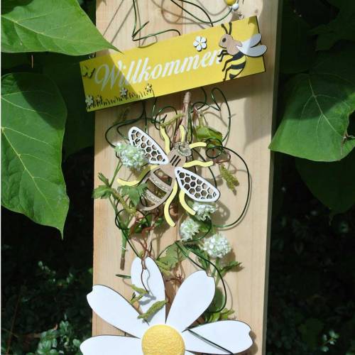 Artículo Adorno para colgar abejas amarillo, blanco, madera dorada decoración de verano 6 piezas