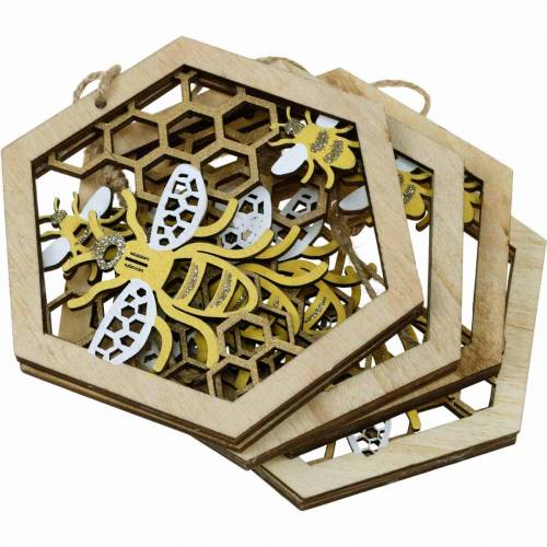Floristik24 Nido de abeja para colgar, decoración de verano, abeja, decoración de madera, abejas en panal 4pcs
