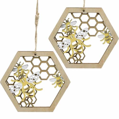 Floristik24 Nido de abeja para colgar, decoración de verano, abeja, decoración de madera, abejas en panal 4pcs