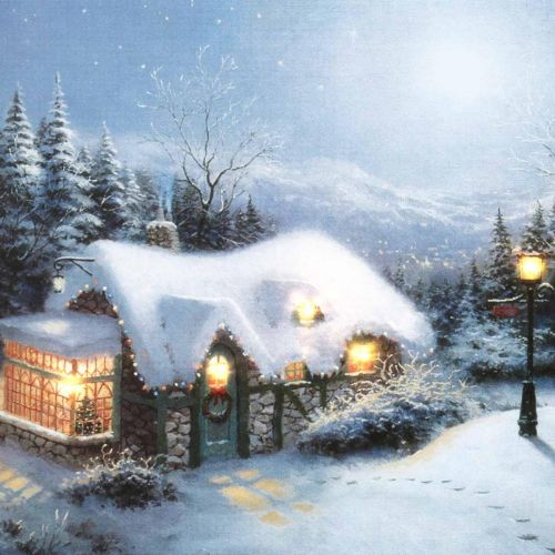 Floristik24 Mural LED paisaje invernal con casa 38×28cm Para batería