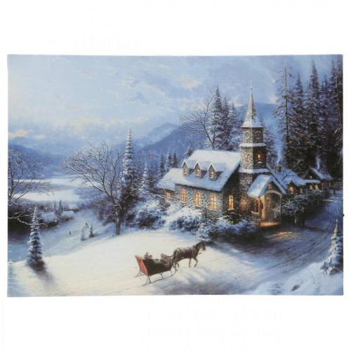 Floristik24 Mural LED paisaje invernal con iglesia 38×28cm Para batería