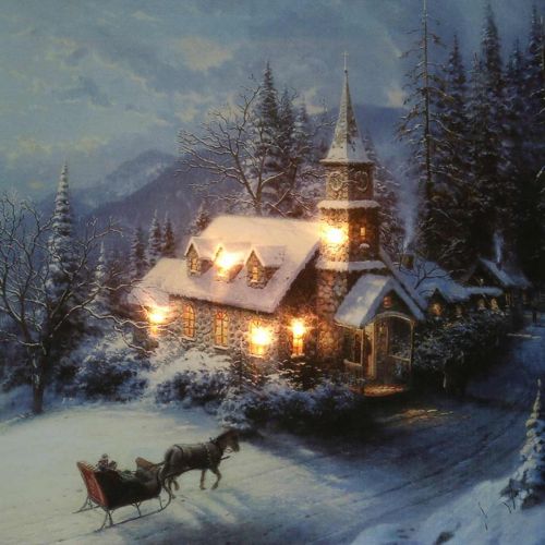 Floristik24 Mural LED paisaje invernal con iglesia 38×28cm Para batería