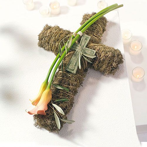 Artículo Cruz floral de espuma pequeña verde 42cm 4 piezas floristería de luto
