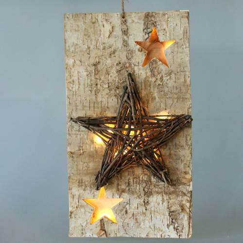 Floristik24 Cartel navideño abedul con estrella LED / pilas 40cm