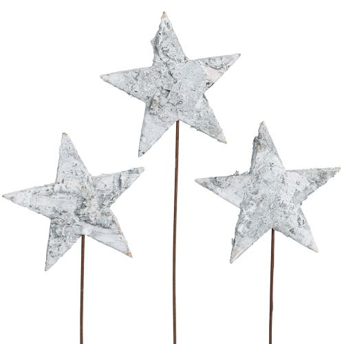 Estrellas de abedul sobre alambre estrellas corteza de abedul blanco 6cm 24 piezas