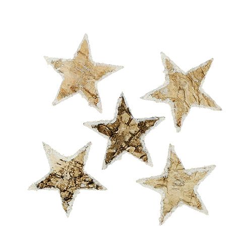 Estrellas de abedul cubiertas de nieve 4cm natural 60 uds.
