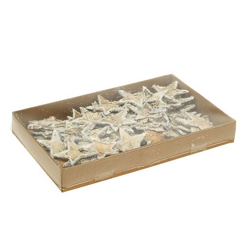 Artículo Estrellas de abedul cubiertas de nieve 4cm natural 60 uds.