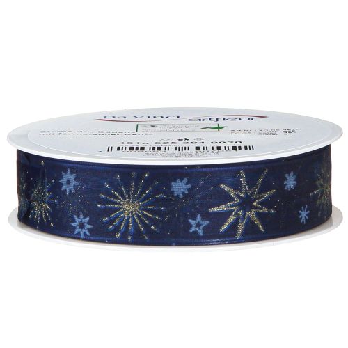 Artículo Cinta navideña azul con estrellas doradas 25mm 20m