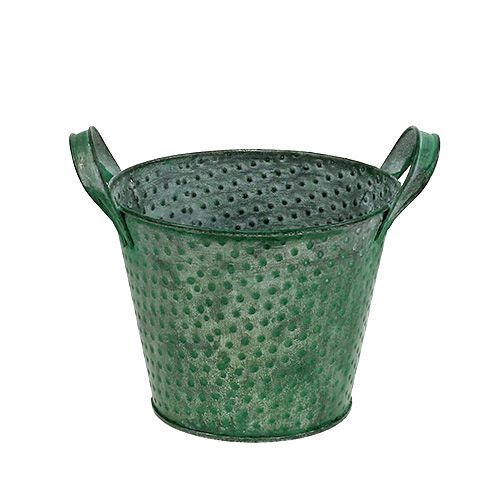 Floristik24 Cubo de hojalata verde con lunares Ø15cm H12cm