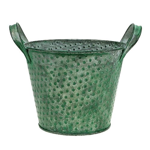 Floristik24 Cubo de hojalata verde con lunares Ø15cm H12cm
