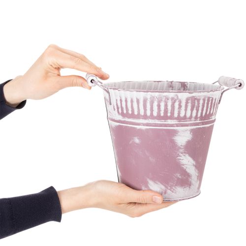 Cubo de hojalata, lavado en morado y blanco, Ø19cm H17cm, 1 unidad. | Floristik24.es