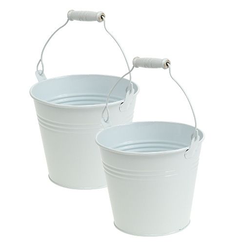 Floristik24 Cubo de metal blanco Ø14cm H12cm 6pcs